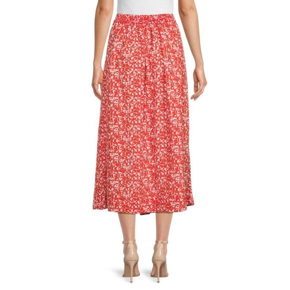Ganni Red Floral Print Pull On Midi Skirt Size 34/2 NWT - Picture 2 of 5